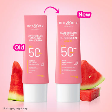 Dot & Key Watermelon Cooling Sunscreen SPF 50+ PA++++ | With Hyaluronic Acid, Instantly Cools Skin, Broad Spectrum Protection | Controls Excess Oil, Checks Tanning, No White Cast, All Skin Types | 50g